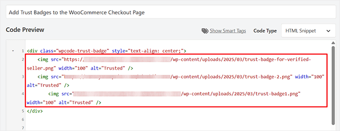 如何在 WordPress 的结账页面添加信任徽章（并提升销量） add-trust-badges-code-snippet20251109_ -14
