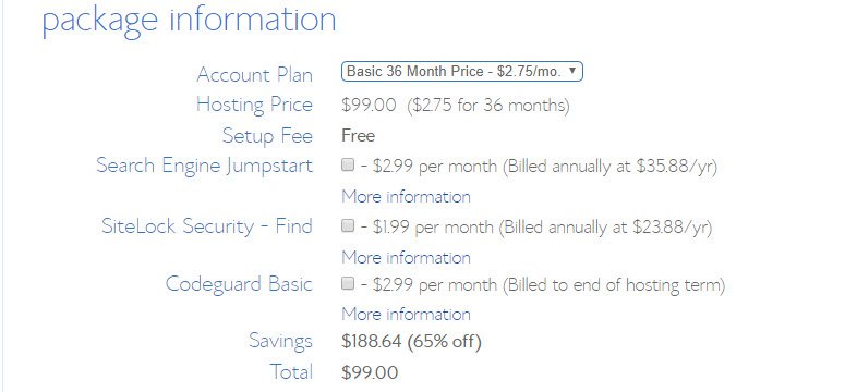如何从任何CMS或网站迁移到WordPress（分步指南） bluehost-package-information20251123_ -7