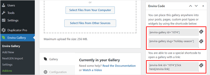 如何在 WordPress 中将 NextGEN Gallery 切换到 Envira Gallery envira-shortcodes-min20251120_ -20
