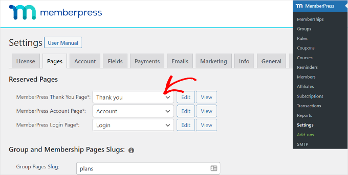 如何在 WordPress 中创建感谢页面 memberpress-choose-custom-thank-you-page-for-membership-site20251114_ -14
