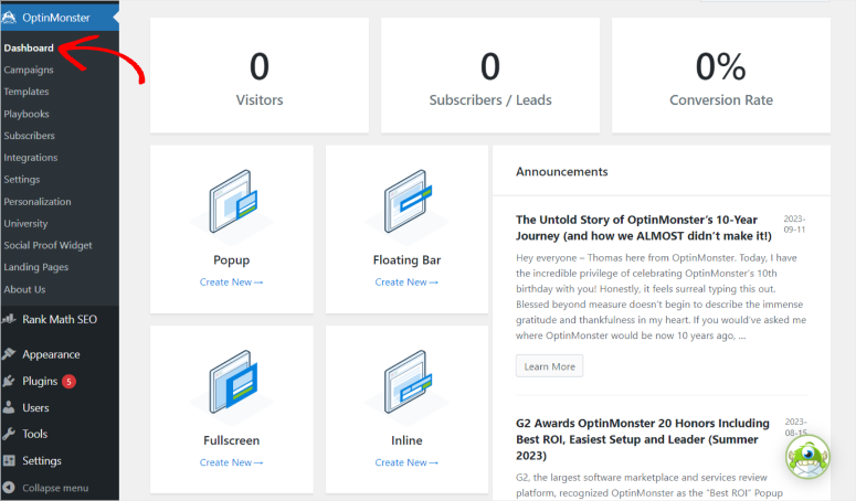 OptinMonster评测：如何提高潜在客户数量、转化率和品牌知名度？ optinmonster-dashboard20251118_ -2