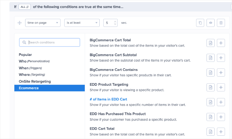OptinMonster评测：如何提高潜在客户数量、转化率和品牌知名度？ optinmonster-ecommerce-display-rules20251118_ -20