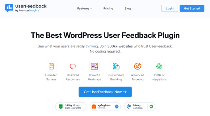 如何在 WordPress 中创建调查问卷（使用 Beautiful Reports） userfeedback-website-new20251114_-1 -4