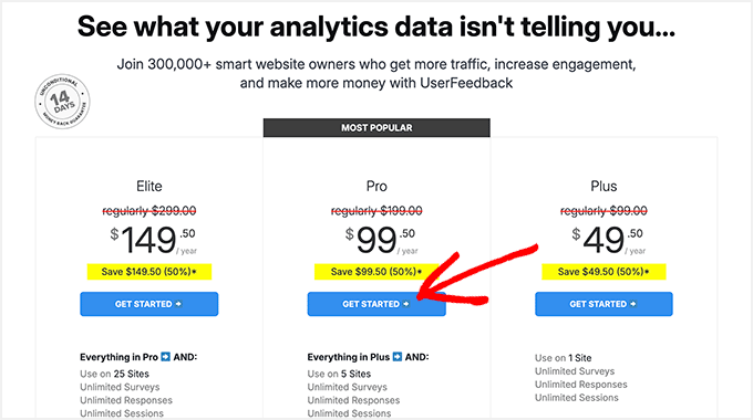 如何在 WordPress 中创建调查问卷（使用 Beautiful Reports） userfeedbackpricing20251114_ -27