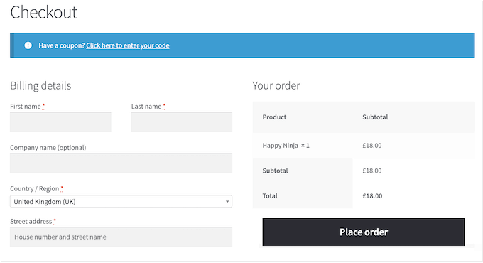 如何在 WooCommerce 中创建更快捷的结账流程（9 个专家技巧） woocommere-default-checkout20251109_-1 -1