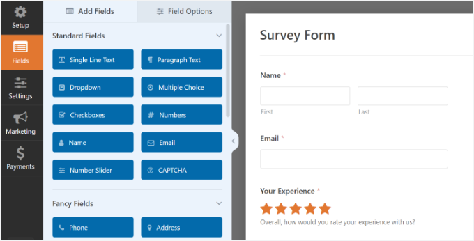 如何在 WordPress 中创建调查问卷（使用 Beautiful Reports） wpforms-drag-and-drop-fields-to-your-form20251114_ -12
