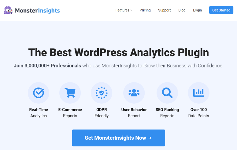 如何利用人工智能优化页面SEO（我的完整五步指南） monsterinsights-homepage20251201_ -8