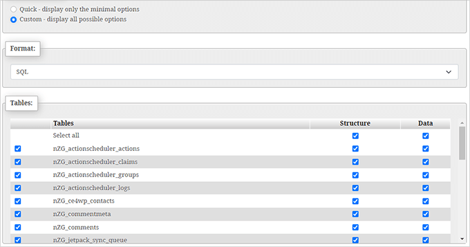 如何手动备份 WordPress 数据库（分步指南） select-exclude-tables20251201_ -9